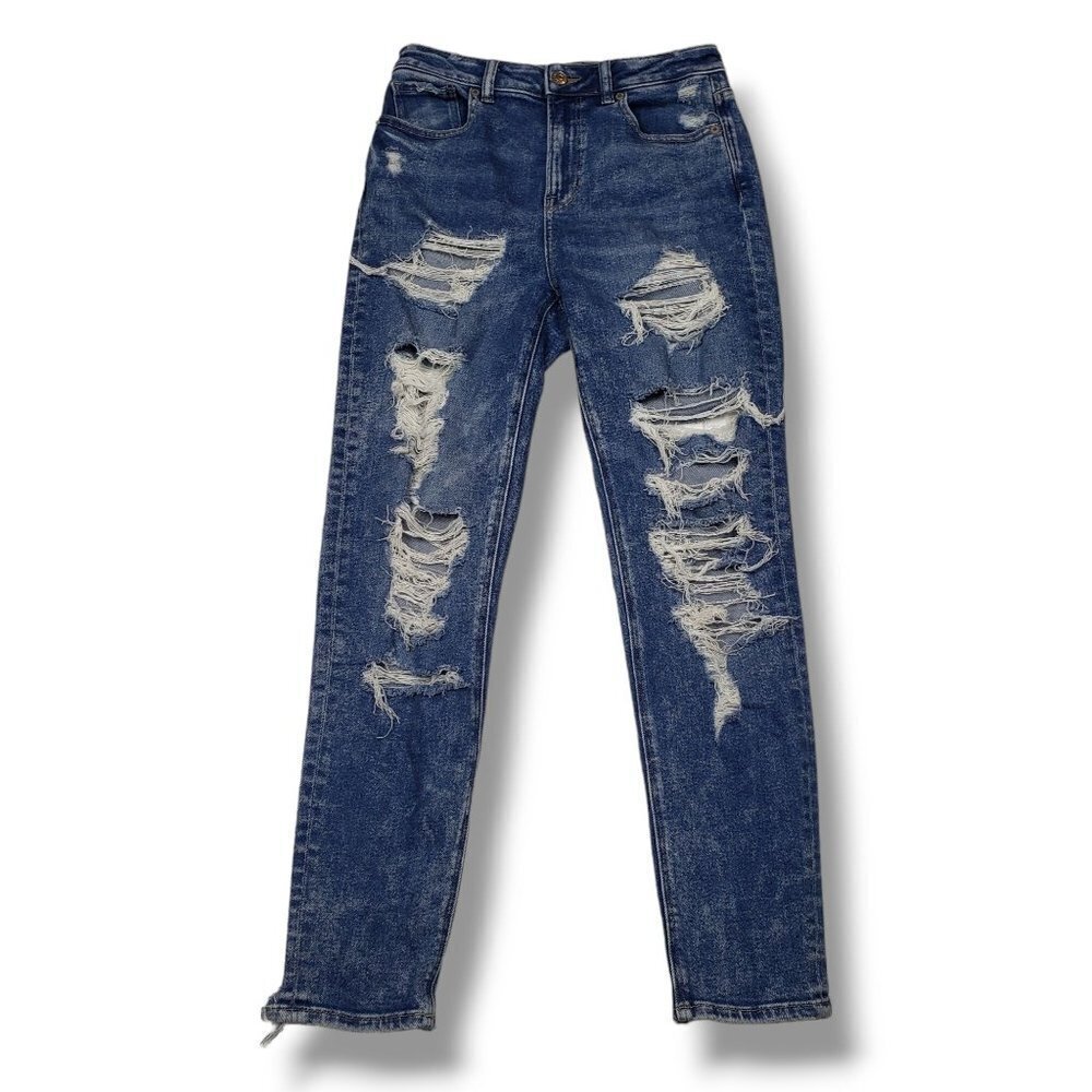 American Eagle Mom Jeans Womens 0‎ Distressed Ripped High Rise Stretch